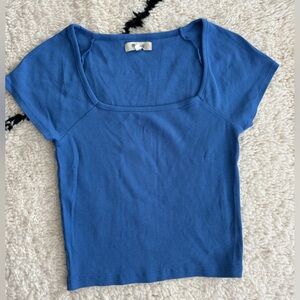 Excellent condition Madewell cropped square neck ribbed T blue S